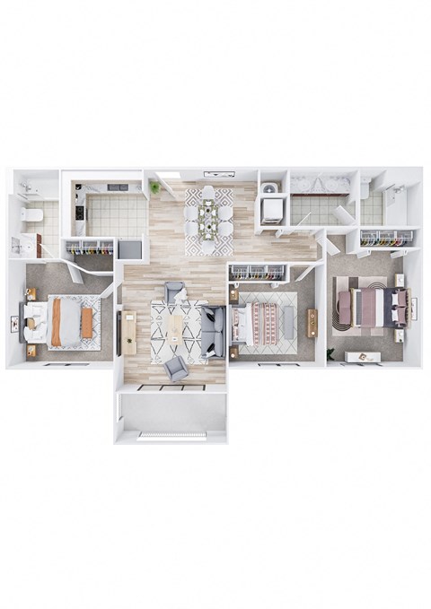Floor plan for 3 beds, 2 baths, 1114 sqft